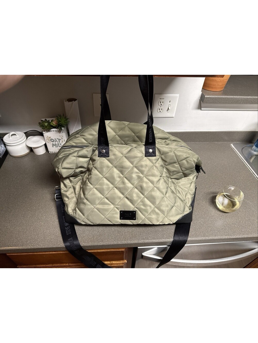 Quilted Weekender Duffel Bag Steve Madden Olive Green Travel Tote Overnight